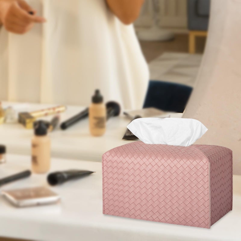 zoocatia Tissue Box Cover Rectangle PU Leather Tissue Holder Facial Tissue Case Paper Organizer Dispenser for Bathroom  Vanity  Countertop  Tabletop  Car  Office  Pink - Image 2
